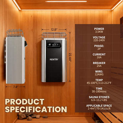 NEWTRY Sauna Heaters, 3.5KW 220V Digital Electric Sauna Heater Dry Steam Bath Sauna Stove for Max. 141 Cu.ft Home Spa Hotel Sauna Room