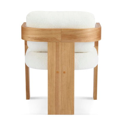 Christopher Knight Home Yorick Modern Boucle Dining Chair Set of 2 with Cushion, Solid Wood Dining Room Armchair Set, Curved Backrest Kitchen Side Chair, Living Room Comfy Extra Seat, Natural+White
