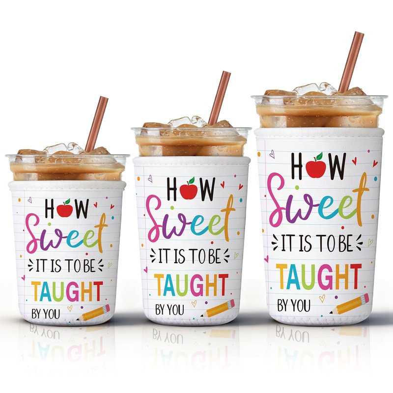 FoldTier 3 Pcs Teacher Appreciation Gifts Reusable Iced Coffee Sleeves Teachers Coffee Sleeves for Iced and Hot Drinks Gifts for End of School Year Graduation(Sweet)