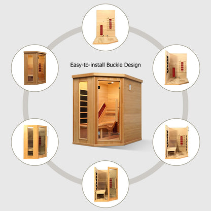 Smartmak Far Infrared Single Recliner Wooden Sauna,Home Indoor Canadian Hemlock Wooden Sauna,with 6 Heaters,Oxygen Bar,LED Controller,Bluetooth,Color Therapy Light(220V, 2300W)