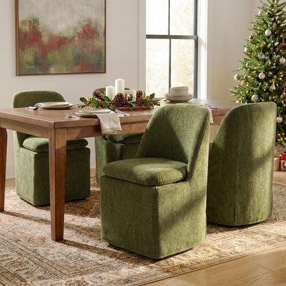 KISLOT Upholstered Dining Chairs with Casters, Washable Cover Modern Dining Room Chairs with Thick Cushion & Sturdy Metal Frame for Kitchen, Living Room, Dressing Room, Green Fabric, Set of 4