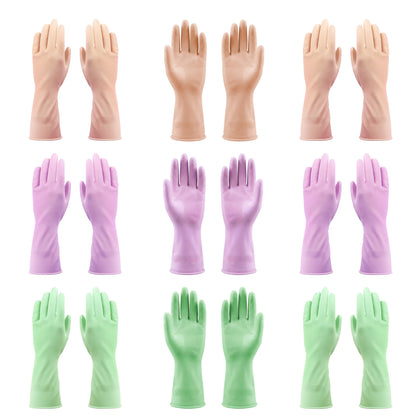 HUGROSE Dishwashing Gloves, 9 Pairs Reusable Medium Kitchen Gloves, Wear-Resistant Natural Latex with Non-Slip Palm, Flocked Liners for Better Grip, Soft Comfort for Garden, Toilets