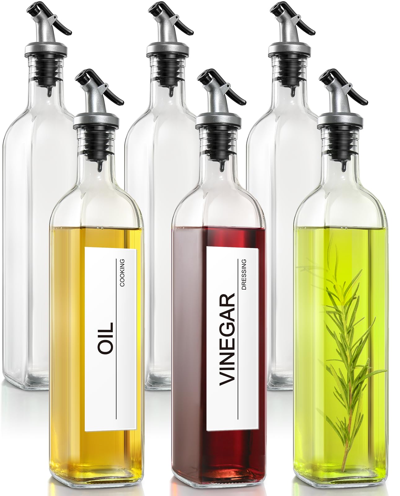 GMISUN Olive Oil Dispenser Bottle, 6 Pack Oil Dispensers Bottles for Kitchen, Cooking Vinegar Dispenser Set, Glass Container Cruet-Pourer Spout, Funnel and Labels