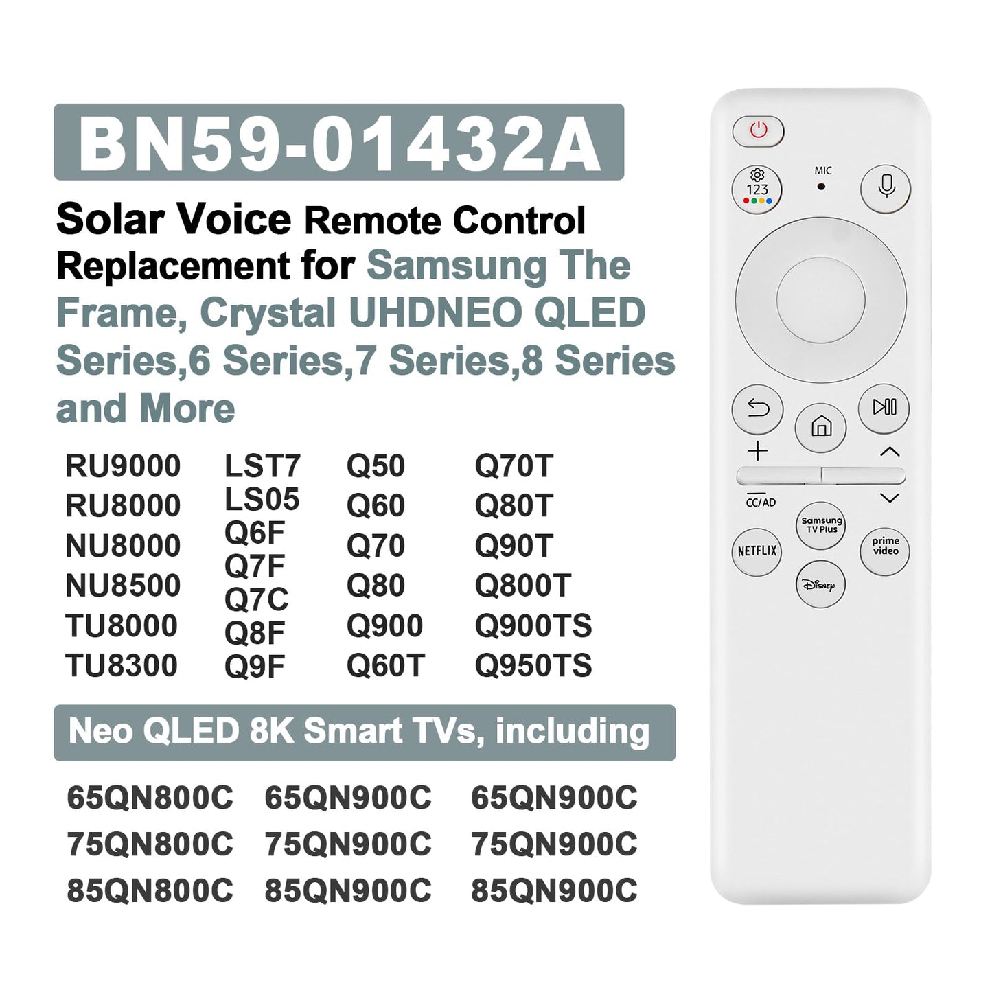 BN59-01357F TM2180E RMCSPA1RP1 Voice Remote Replacement for Samsung Smart TV Remote Control, Compatible with Samsung QLED TVs Q60A Q70A Q80A QN85A QN90A QN800A Series