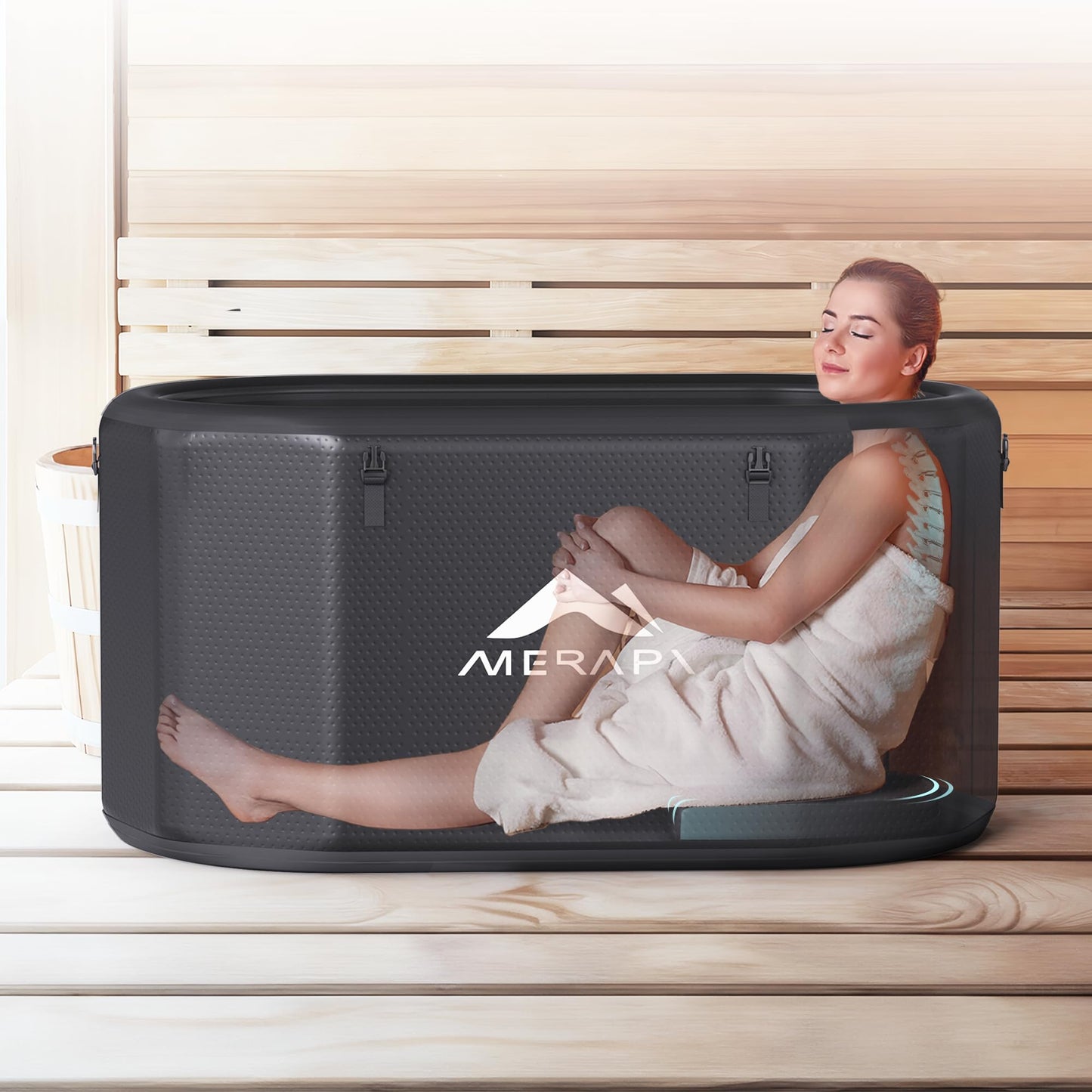 Merapi XL 170 Gal Cold Plunge Tub with Seat Cushion, 57in Large Inflatable Ice Bath Tub for Athletes Recovery, Portable Ice Bath Tub Compatible with Water Chiller, w/Dust Cover, Pump & Storage Bag