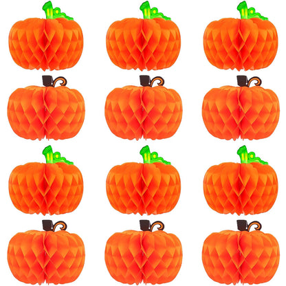 12 Pack Fall Pumpkins Centerpieces for Tables 10 Inch Thanksgiving Honeycomb Tissue Ball Hanging Pumpkins Maple Harvest Home Party Decoration Supplies