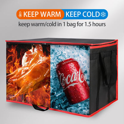 Bodaon Insulated Food Delivery Bag for Hot and Cold Meal, XXX-Large Grocery Tote Insulation Bag for Catering/Drivers, Pizza Warmer, Grocery Bags, Cooler Bag, food warmers for parties (Black-Red, 1Pk)