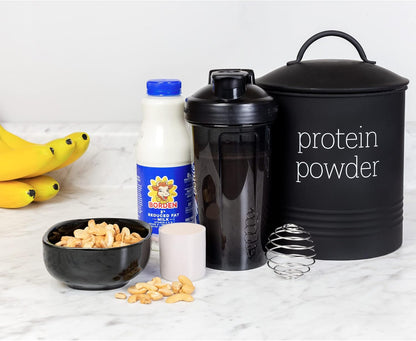 AuldHome Enamelware Protein Powder Canister (Black), Modern Farmhouse Style Storage for Kitchen