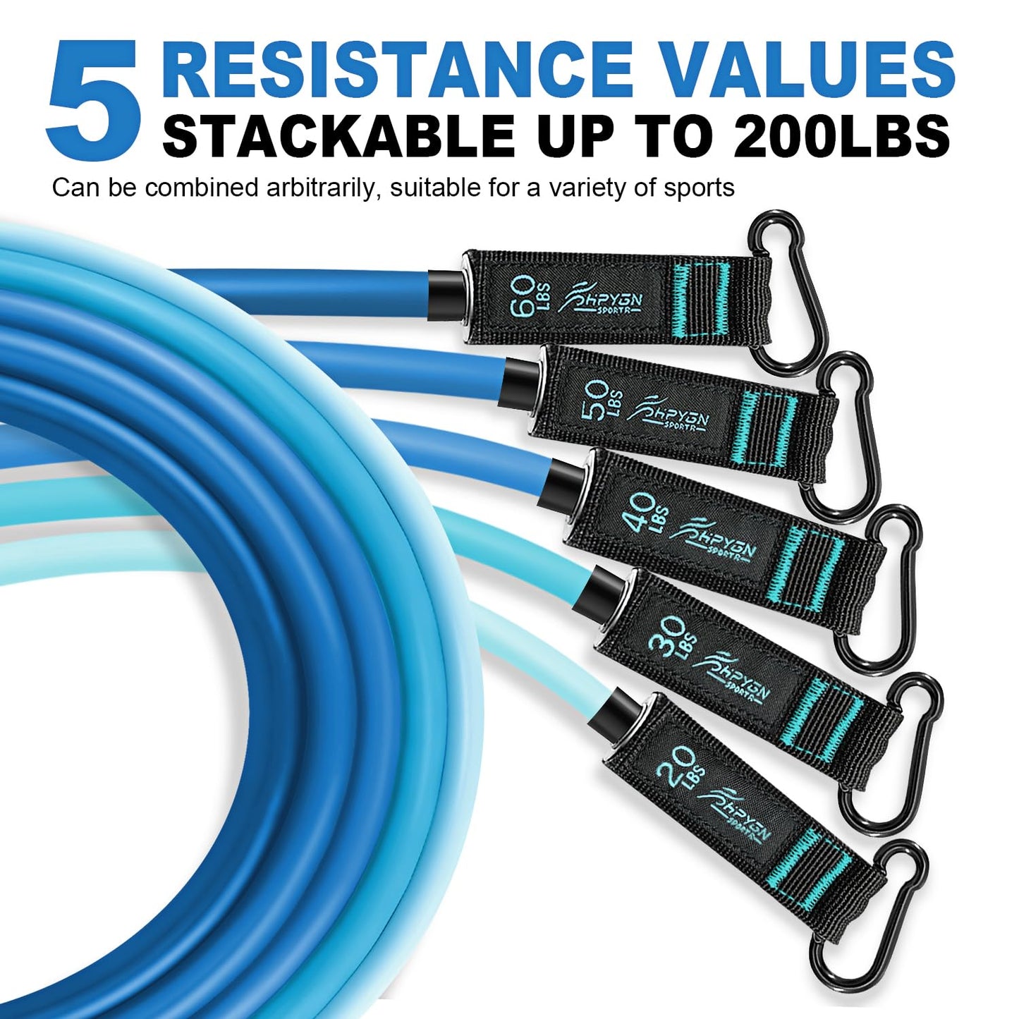 HPYGN Resistance Bands, Exercise Bands with Handles, Fitness Bands, Workout Bands with Door Anchor and Ankle Straps, for Heavy Resistance Training, Physical Therapy, Shape Body, Yoga, Home Workout Set