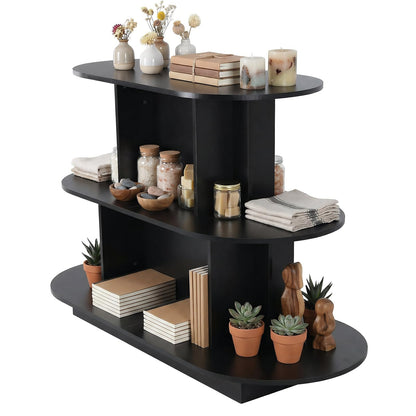 FASDRESS 3 Tier Wooden Oval Display Table Modern Standing Display Riser Shelf Retail Table for Stores Vendor Events 55in W x 23.6in D x 35in H (Black)