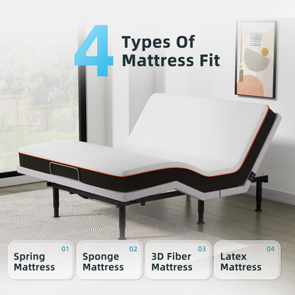 Yiree Heavy Duty King Adjustable Bed Frame, Wireless Remote, Dual USB Ports,Ergonomic Upholstered Bed Frame, Lift Motor, Under Bed Lighting, Independent Head and Foot Tilt