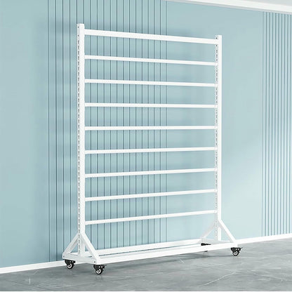 Commercial Fabric Display Rack Cart, Fabric Roll Storage Rack with Adjustable Hanging Rod, Movable Metal Vinyl Roll Storage Rack Cart, for Leather Rolls/Wallpaper Displays