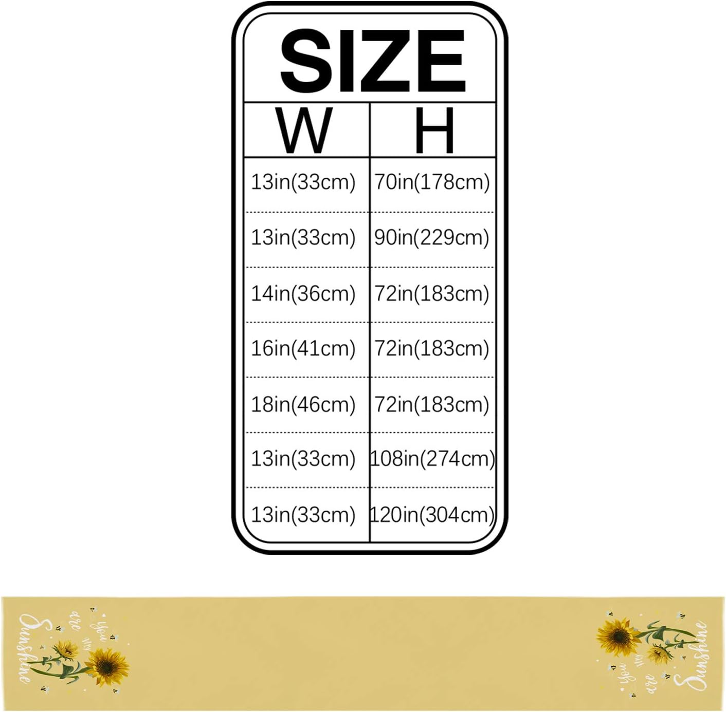 Summer Table Runner - 120 Inches Long Rustic Flower You are My Sunshine Yellow Tablerunner for Dining Table