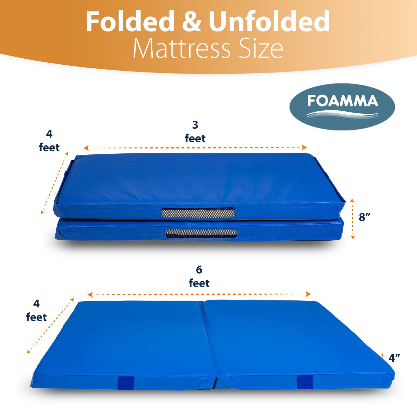 Foamma Gymnastics Mat - 4' x 4' x 6', Blue Foldable Landing Mat for Kids and Adults