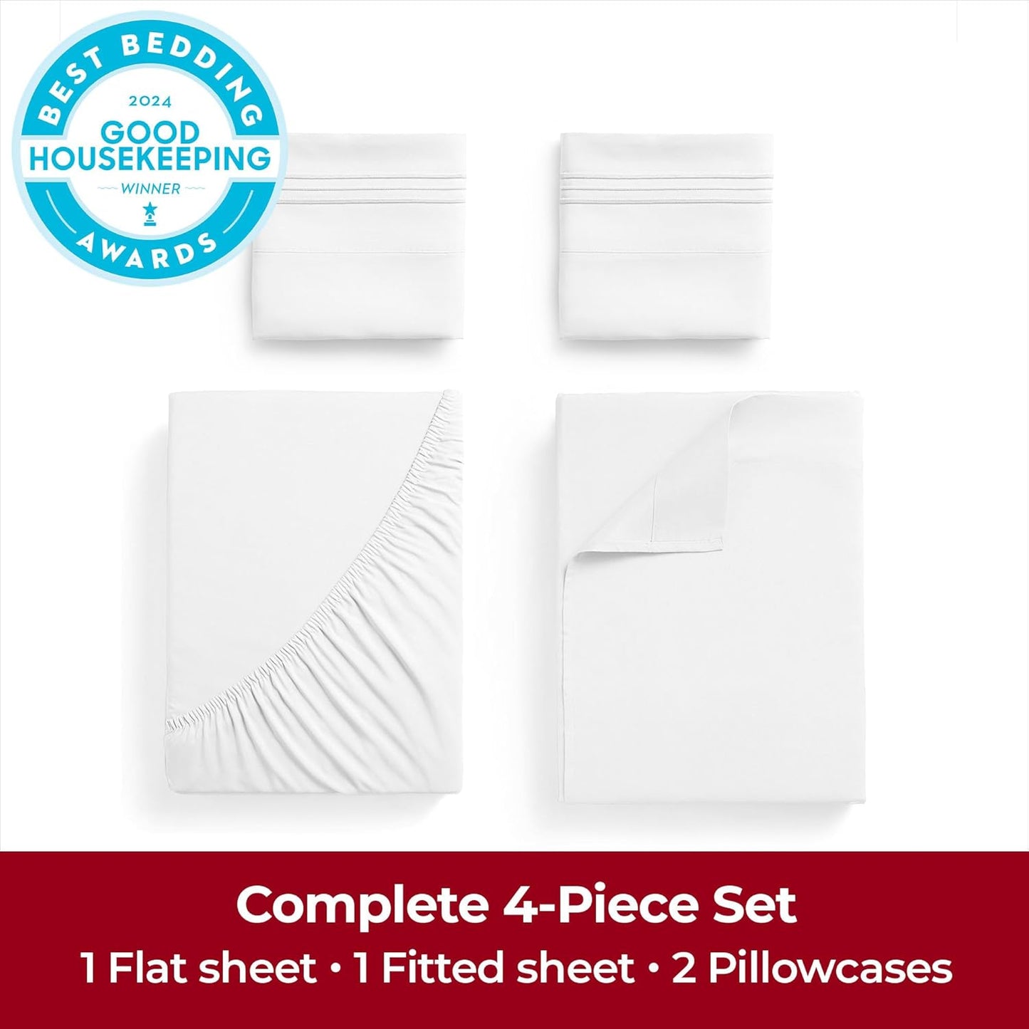 Mellanni King Sheets - 4 PC Ultra Soft Cooling Bedding Set - Hotel Luxury, Wrinkle & Fade Resistant | White