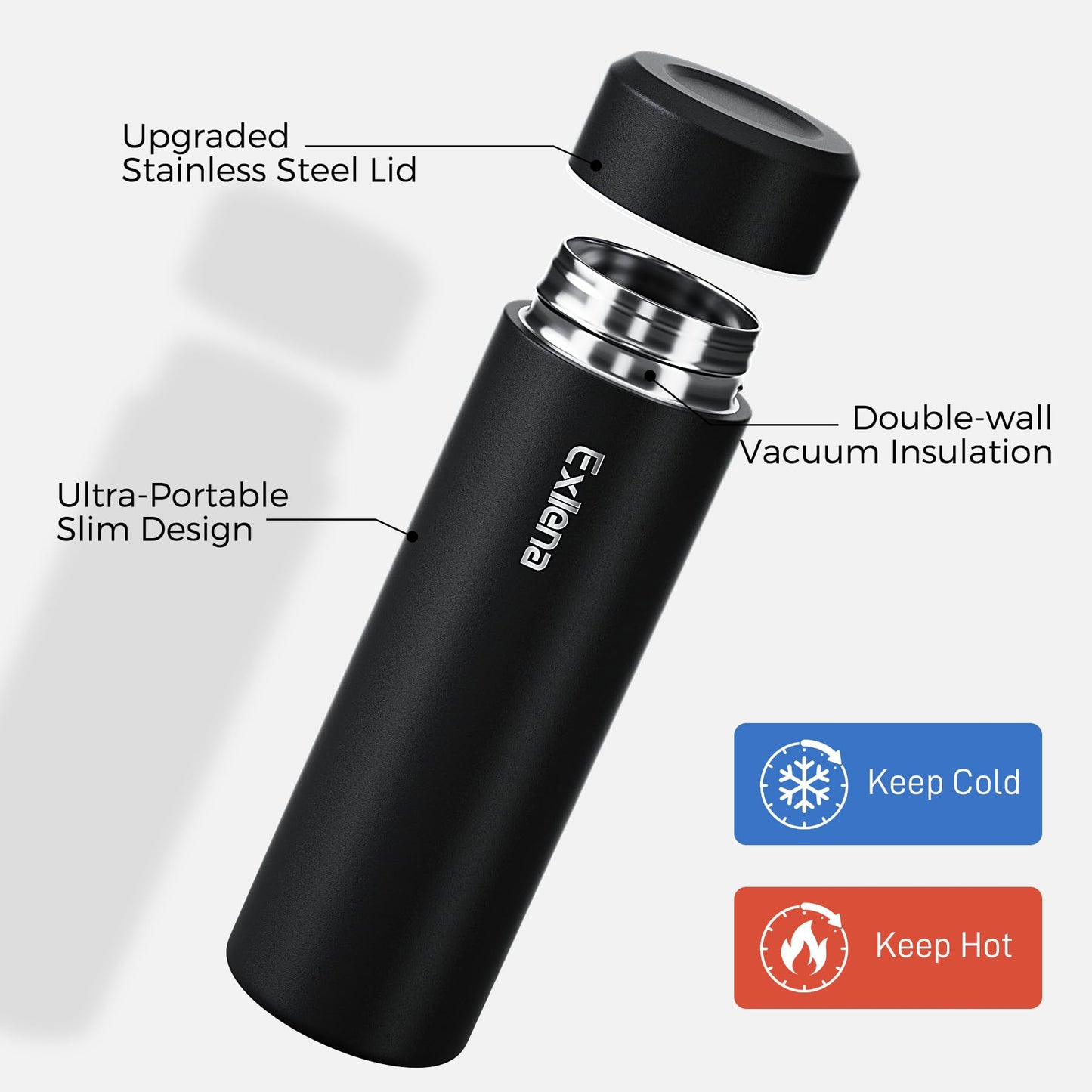 【Upgraded】Exllena Small Insulated Water Bottle 12 oz/350ml– Mini Insulated Water Bottle for Hot & Cold Drinks, Perfect Small Water Bottle for Travel, Purse...(Black)