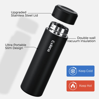 【Upgraded】Exllena Small Insulated Water Bottle 12 oz/350ml– Mini Insulated Water Bottle for Hot & Cold Drinks, Perfect Small Water Bottle for Travel, Purse...(Black)