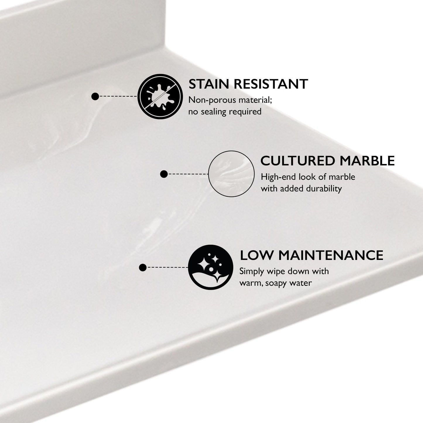 Design House Cultured Marble Vanity Top, 61 in W x 22 in D, Integrated 4 in Centerset Oval Sink & Backsplash, Ivory Swirl, 597419
