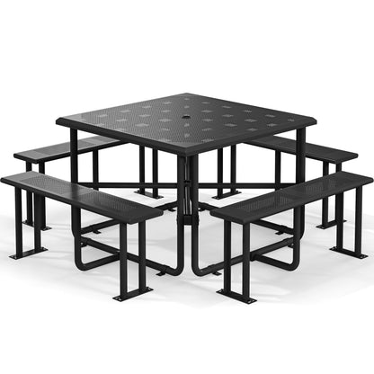 YITAHOME Coated Steel Picnic Table, 46" Heavy Duty Outdoor Picnic Table w/Sturdy Steel Frame & Umbrella Hole for Yard Patio Lawn Party, Square, Black