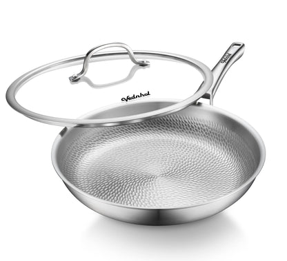 Titanium Pans for Cooking, 12 Inch Pure Titanium Hammered Pro frying pan with Lid, Non-Toxic Skillet for Cooking, PFAS/PFOA/PTFE Free Cookware, Dishwasher&Oven Safe, Kitchen Induction Compatible