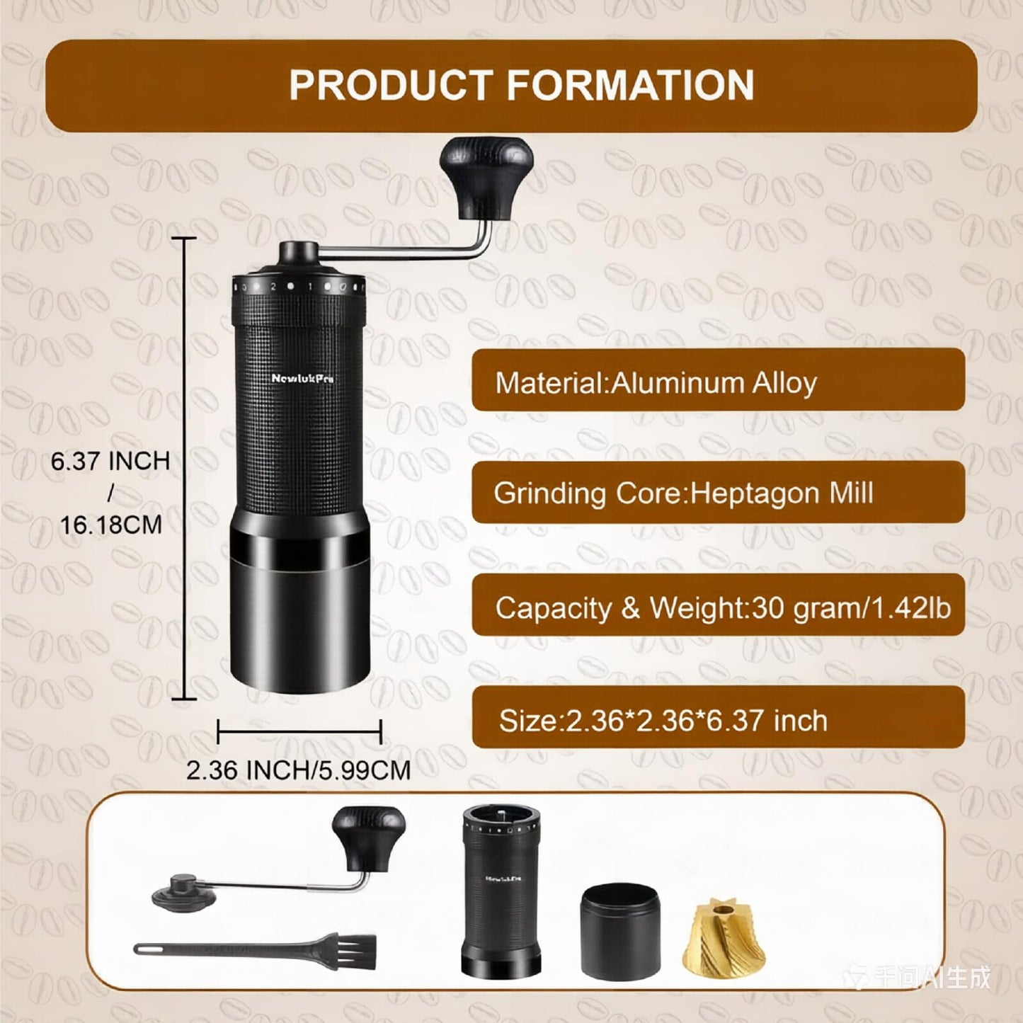 NewlukPro M7 Pro Manual Coffee Grinder,Titanium Coating Conical Burr,Hand Coffee Grinder with External 72 Grinding Scales,All-round Hand Grinder for Pour Over Drip French Press Espresso (Black)
