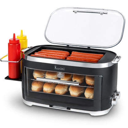 Kusini Hot Dog Roller Grill & Toaster Oven - Holds 8 Hot Dogs & 8 Buns, keep warm Option & Condiment Holder - Kitchen Appliance Hot Dog Cooker Machine - Hosting Party Essential, Unique Gifts Idea