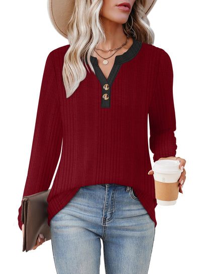 SAMPEEL Womens Sweaters Lightweight Long Sleeve Shirts V Neck Tops with Button Fall Outfits 2025