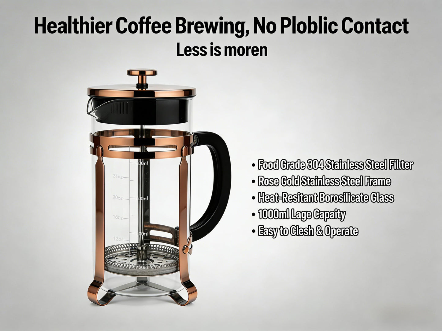PSAVGLA French Press Coffee Maker 21 oz, 304 Stainless Steel Double Mesh Filter, Borosilicate Glass, Heat-Resistant, BPA-Free, Ideal for Home, Office & Gift (copper, 21oz)