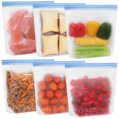 SPLF 10 Pack Stand-Up Reusable Food Storage Bags Dishwasher Safe, BPA Free Reusable Freezer Bags, Extra Thick Leakproof for Meal Prep, Sandwich, Bread, Veggies - 3 Gallon 4 Quart 3 Snack