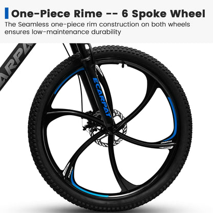 Rycheer Ecarpat 26 Inch Mountain Bike Full Suspension, 21 Speeds Dual Disc Brake, 6 Spokes Men Women Mountain Bike, Durable Carbon Steel Bicycle, Adult Trail Beach Snow Commuter City Bikes