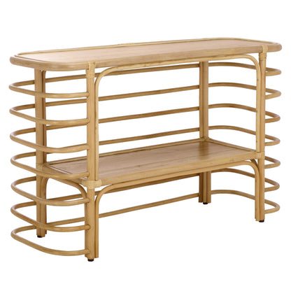 SAFAVIEH Home Collection - Maestro Natural Rattan & Wood Console Table with 1 Shelf, Fully Assembled, Modern Tropical Accent (CNS5400A)