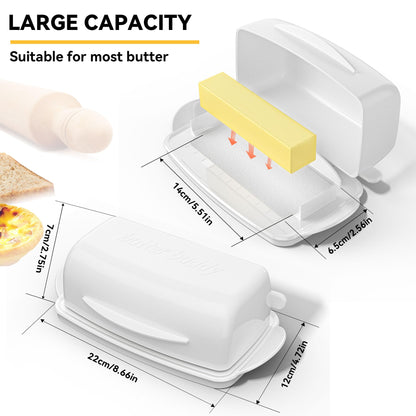 Butter Dishes with Lid for Countertop Refrigerator, Plastic Butter Dish Flip Top Lid Butter Container with Spreader, Non-Slip Bottom Butter Holder Keeper (White)