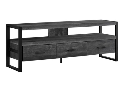 Monarch Specialties TV Stand-Console with 3 Drawers and Shelves-Industrial Modern Style Entertainment Center with Metal Legs, 60" L, Black Reclaimed Wood Look
