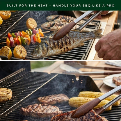 Forestroot Walnut Wood Kitchen Tongs – 12-Inch Nonstick-Safe Wooden Salad & Grill Tongs for Cooking, Serving, BBQ, and Tossing Salad – Durable Stainless Steel Core with Natural Wooden Tips