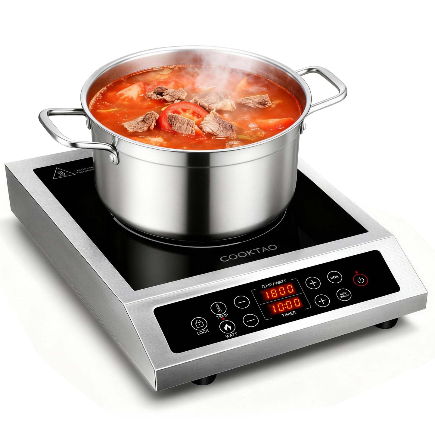 Stainless Steel Induction Cooktop, Professional Commercial Grade Single Burner Electric Cooktop, 1800W Hot Plate Portable Countertop Cooker with Temperature Control, Compatible with Magnetic Cookware