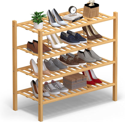 4 Closet,Hallway,Entryway,Small 27"x11"x26" Haddockway Tier Bamboo Shoe Rack Storage Organizer, Multifunctional Free