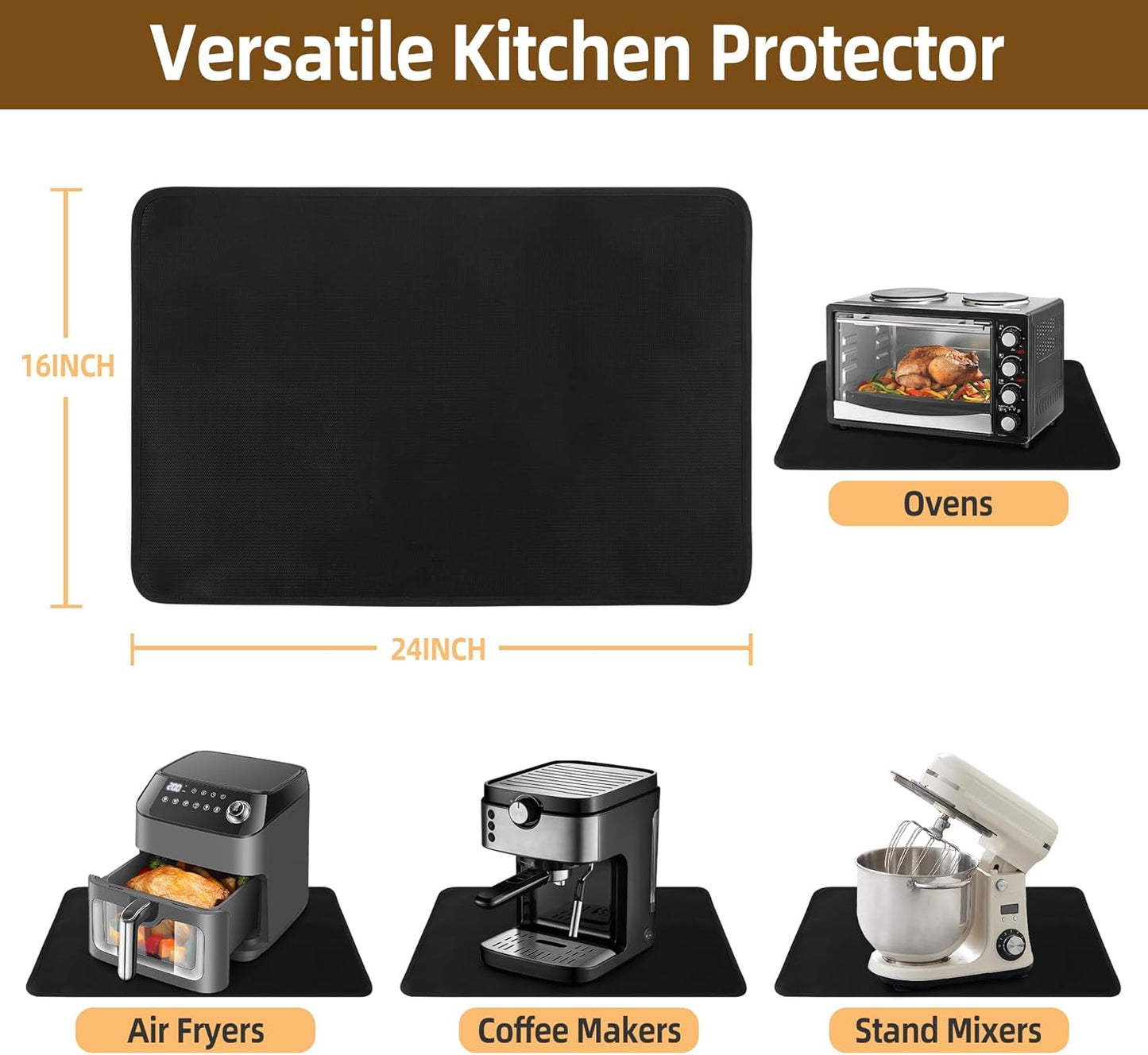 Heat Resistant Hot Pads for Kitchen, 16 x 24 Inches Silicone Mats for Countertop, Protector Under Air Fryer, Toaster