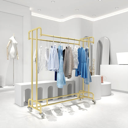 Heavy Duty Industrial Pipe Garment Rack with Wheels, Double Rail Metal Display Stand for Clothing, Retail Clothing Rack, Commercial Hanger(L120xW50xH140CM)