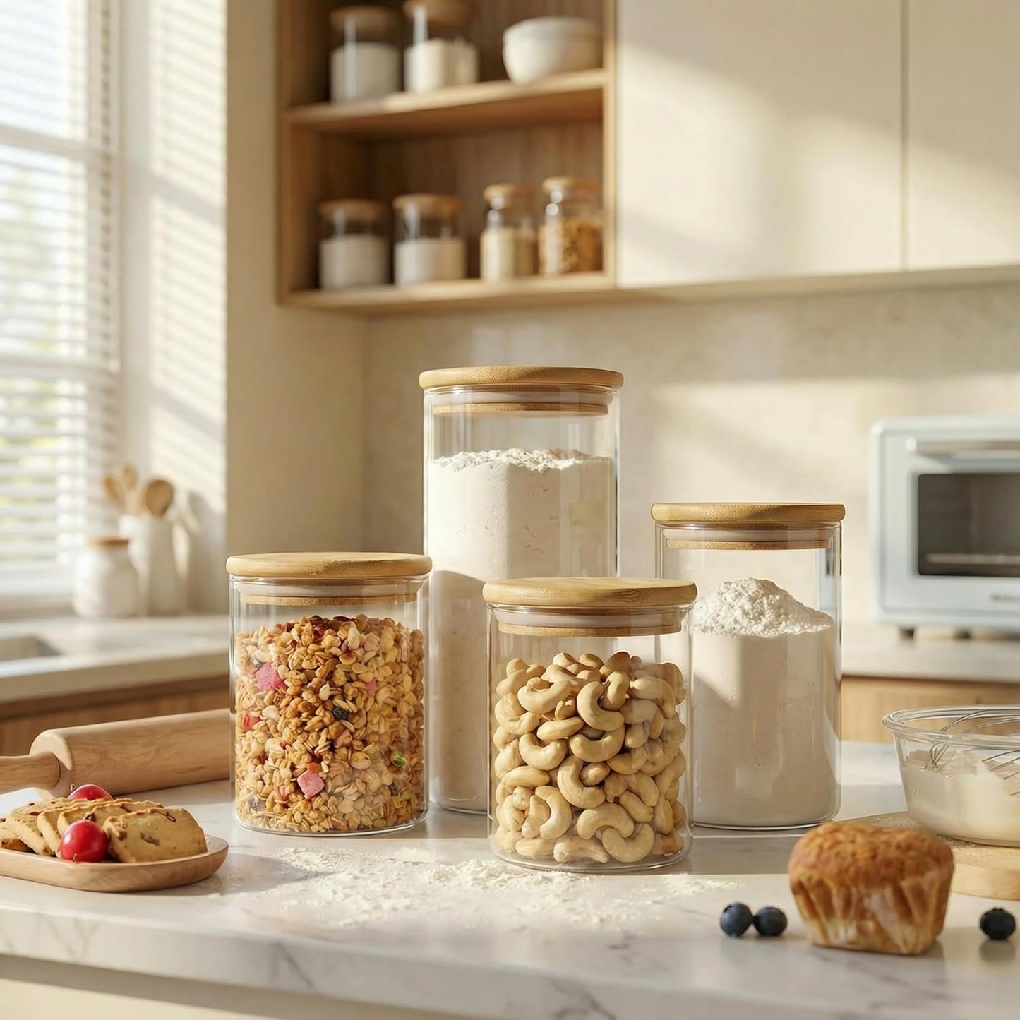 180oz x2 93oz x2 [Set 4], HomArtist Large Glass Flour and Sugar Containers & of Glass Food Storage Containers