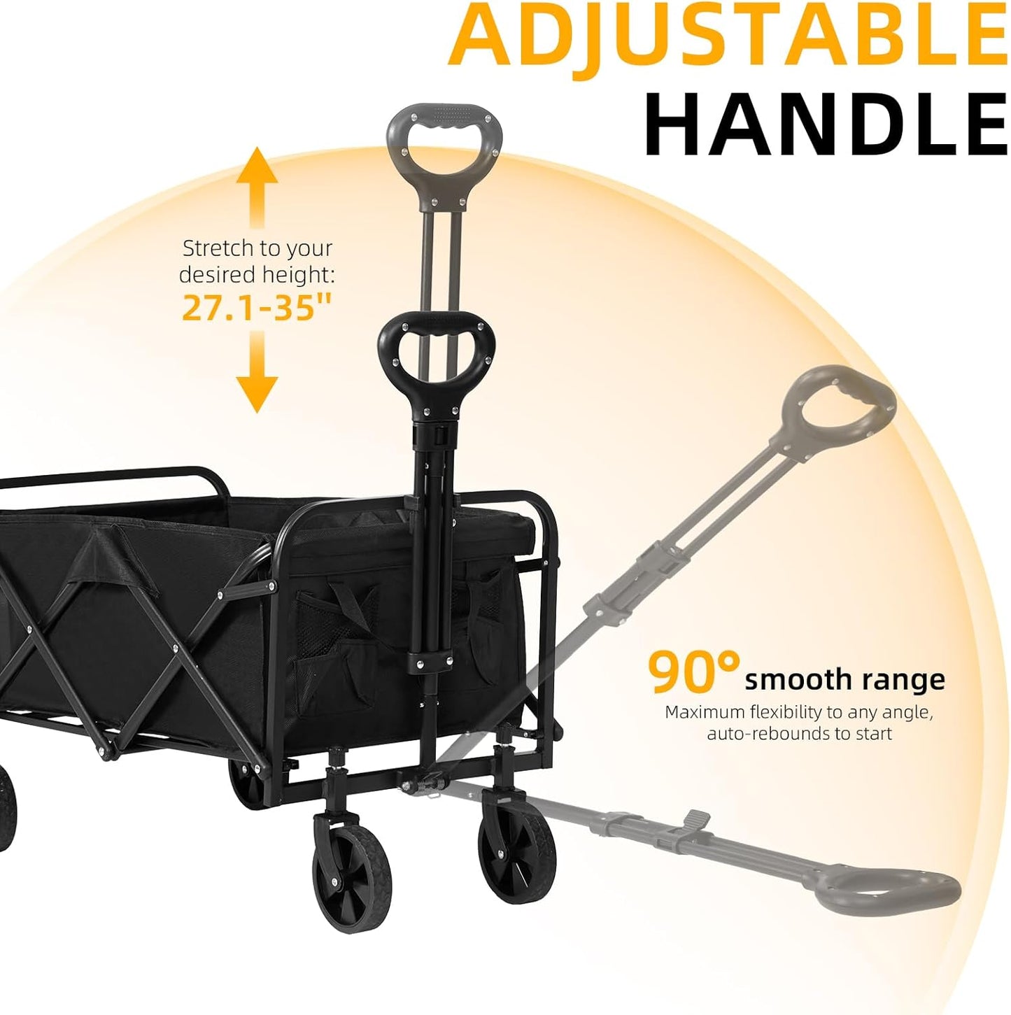 220 LBS Collapsible Folding Wagon Cart with Wheels, Capacity, Lightweight Portable Utility Cart with Flexible Handle