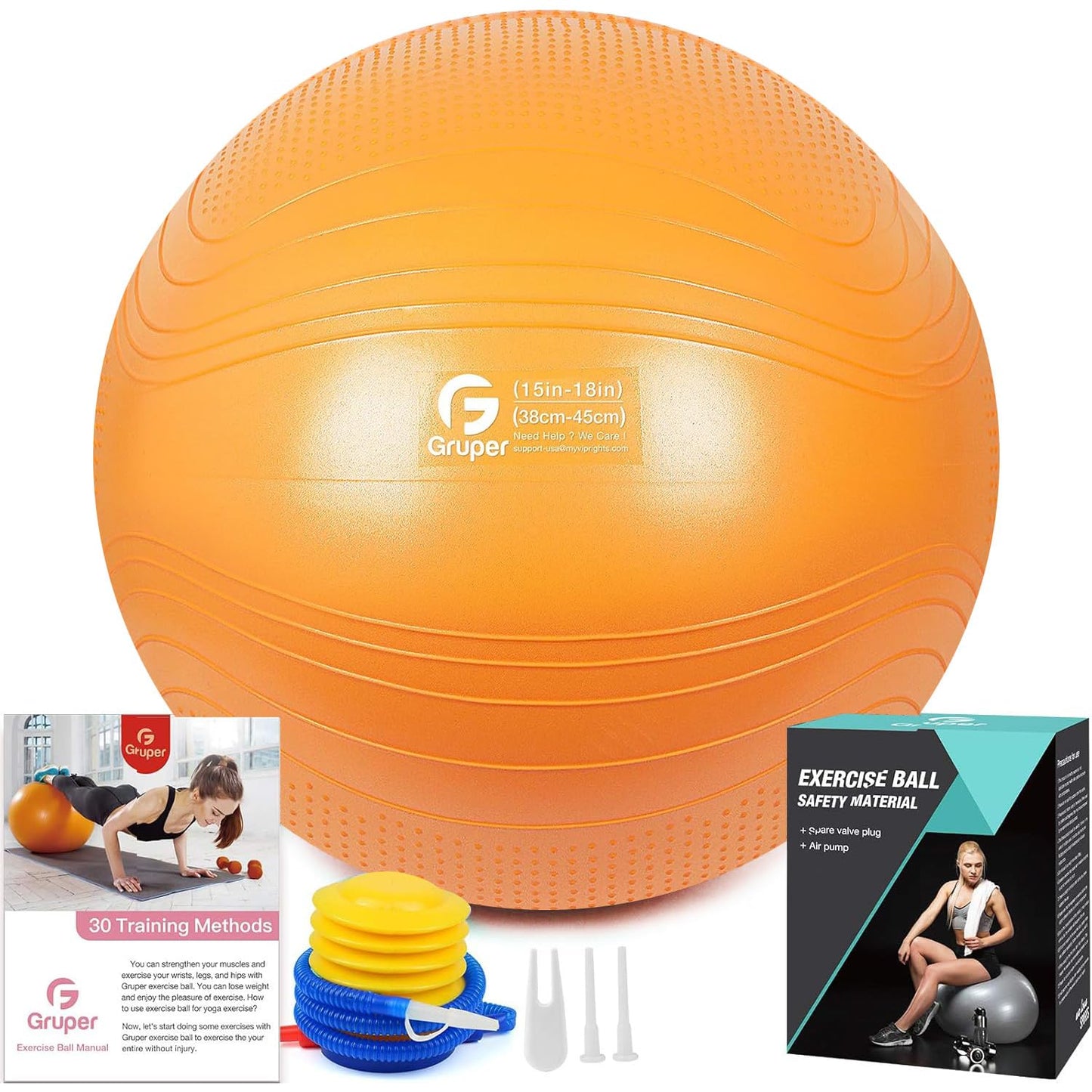Gruper Yoga Ball, Multiple Sizes Non Slip Exercise Ball for Workout, Birthing, Balance, Stability, Pregnancy, 2200LB Capacity, Anti Burst Chair for Home and Office, Includes Quick Pump & Fitness Guide