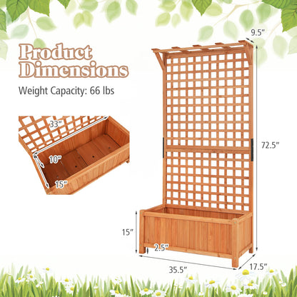 CHEFJOY Wooden Planter Box with Trellis, 72.5” Freestanding Garden Planter w/Hanging Roof, 4 Drainage Holes & Lattice Panel, Raised Garden Bed with Trellis for Vine Climbing Plants Flowers (2)