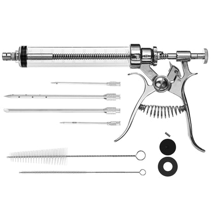 Azolize Meat Injector Gun Kit for Smoking & Grilling - BBQ Meat Turkey Injector with Case, Instruction Book - Professional Brisket Flavor Injector Syringe - Marinade Meat Injector
