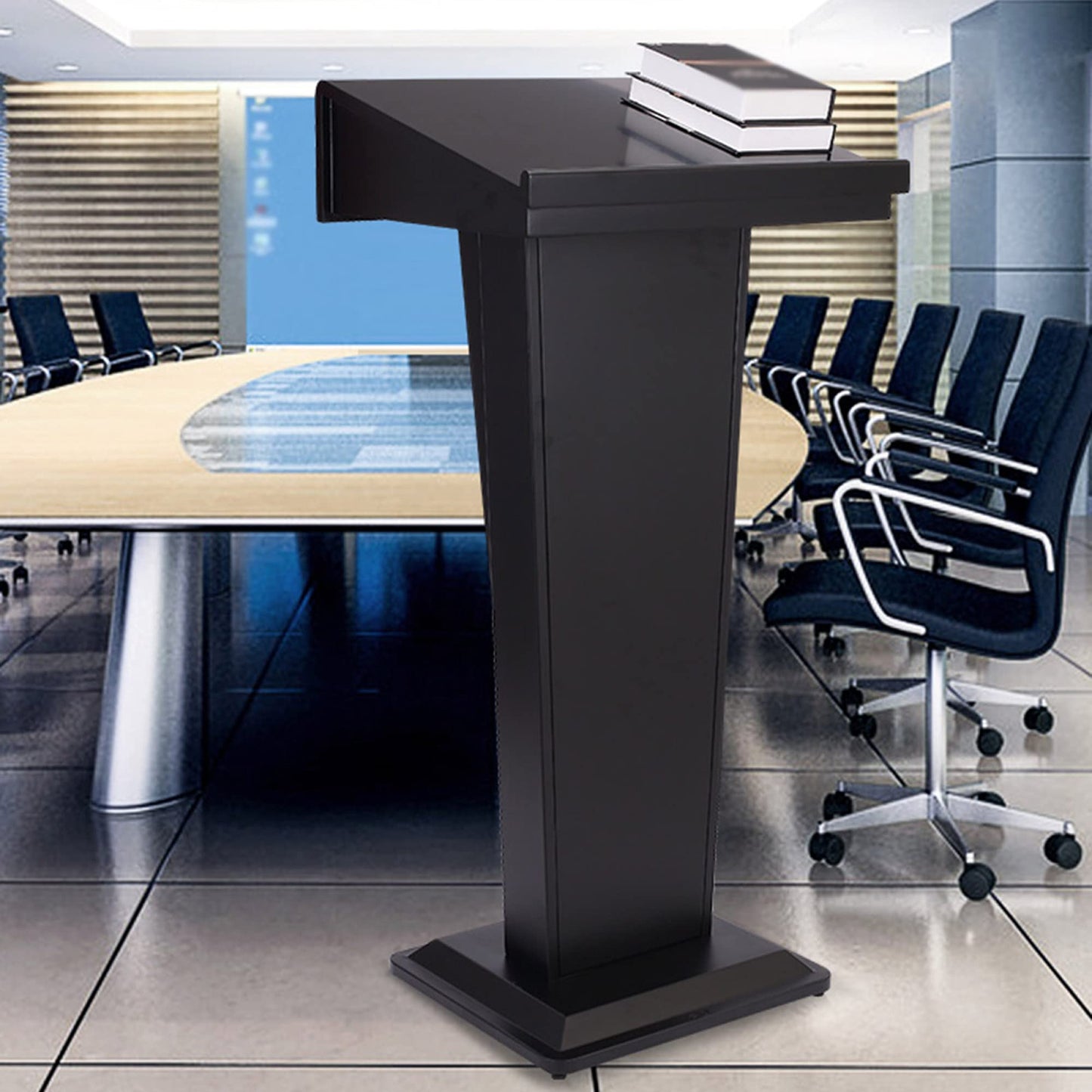 FAiruo Stand Up Lectern Podium,Tilt Design Standing Desk Host Stage Speaking Reading Table, for Classroom Conference and Auditorium/Black/58x48x120cm