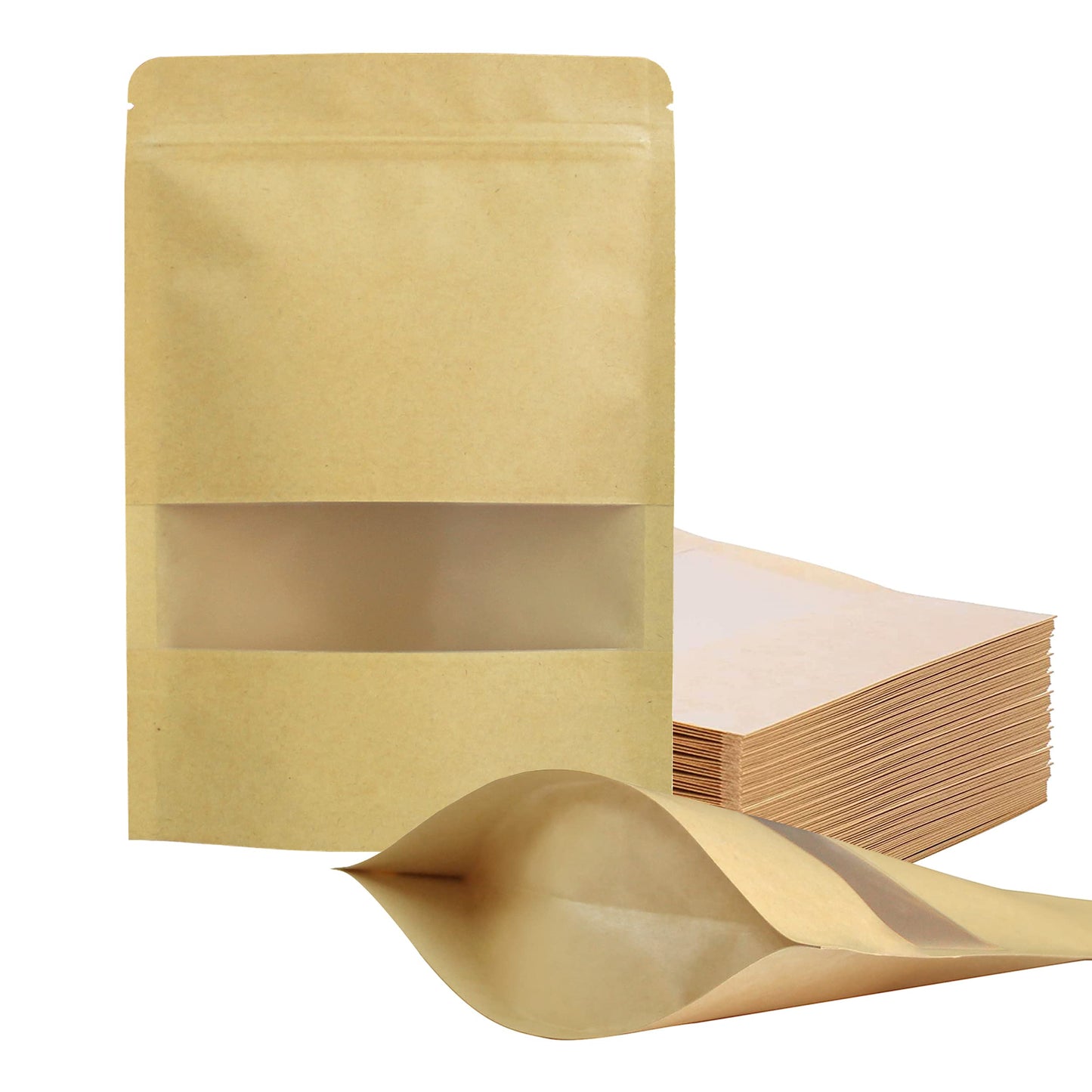 FireKylin 100 Pcs Paper Bags Resealable bags 3.5" x 5.5" Zipper Food Storage Bags, Stand Up, with Matte Window, Reusable, Sealable, for Packaging Products