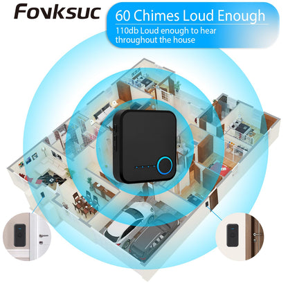 Wireless Doorbell, Waterproof Door Bell with 60 Chimes, 5 Levels Volume and LED Flash, 1000ft Long Range Classroom Doorbell for Home Office Hospital (2 Receiver & 1 Button, Black)