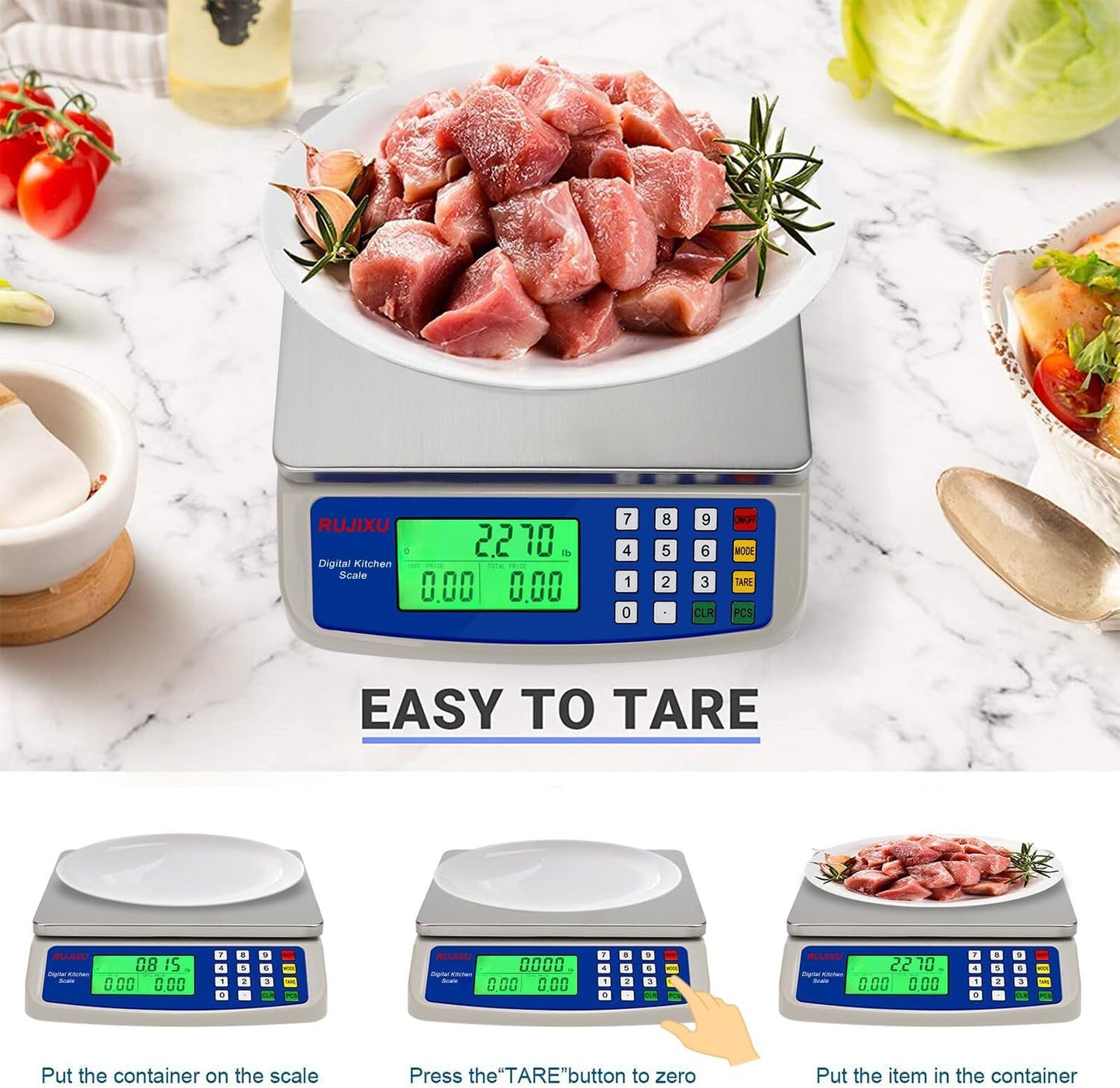 Skiennix Large Digital Kitchen Scale - 30KG Capacity | Stainless Steel, LCD Display for Baking & Food Prep