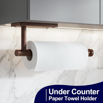 Wooden Paper Towel Holder for Kitchen,Adhesive Acacia Wood Paper Towel Holders Under Cabinet, Wall Mount Kitchen Paper