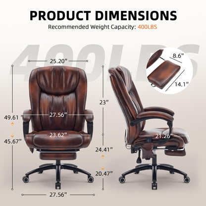Fmolat High Back Massage Executive Chair, PU Leather, Big & Tall, Vibration Massage & Heating,95-135° Recline with Footrest, Ergonomic Office Chair for Home & Gaming,Brown