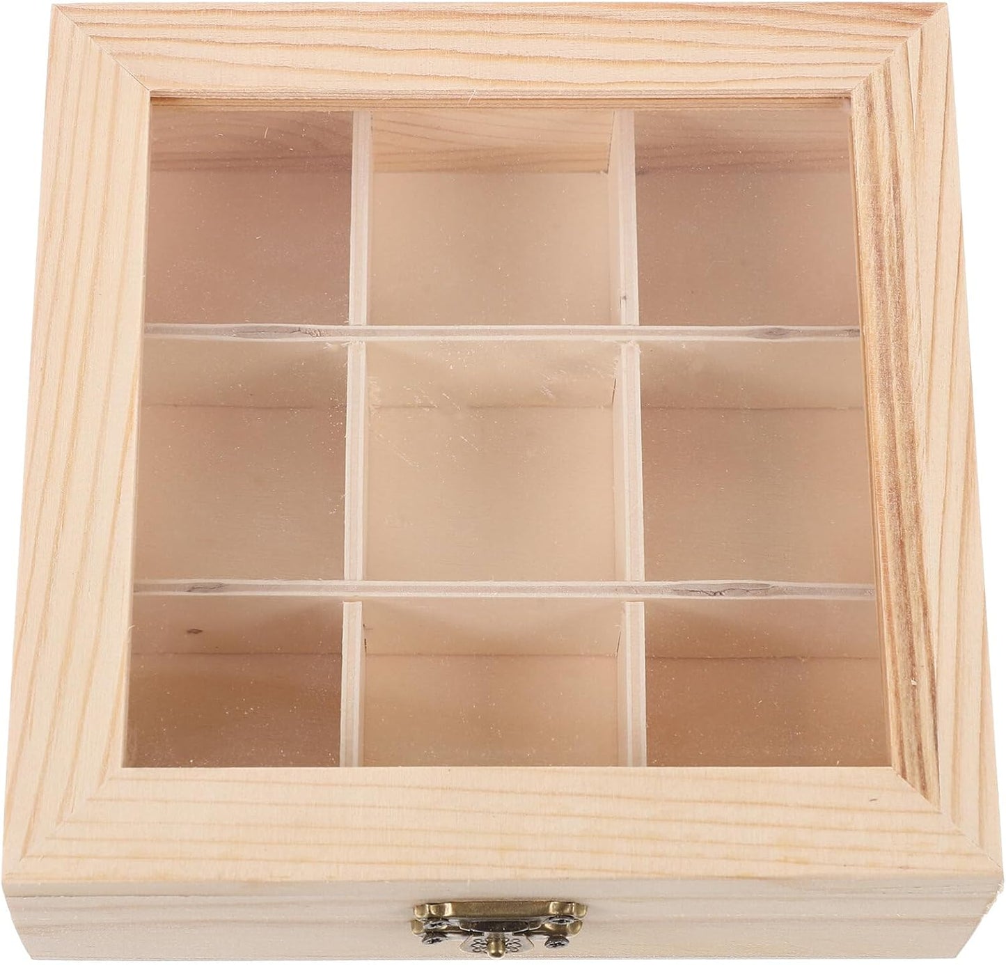 Ciieeo Wood Tea Storage Organizer with Clear Acrylic Top, 9 Compartments for Tea Bag Storage